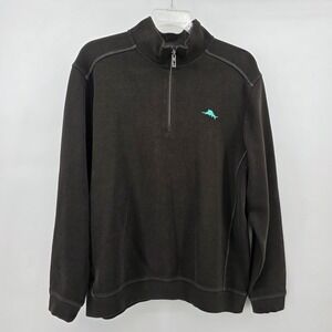 Tommy Bahama Mens Brown Tabago Bay Ribbed 1/4 Pullover Sweater Golf Preppy Casua